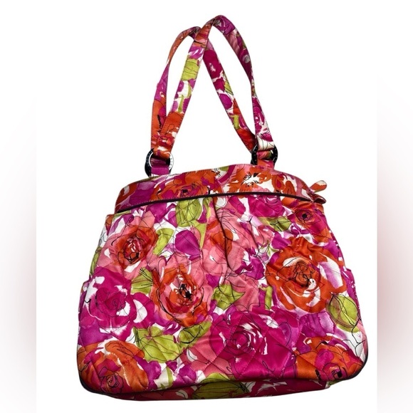 Vera Bradley Handbags - Vera Bradley Quilted Floral Shoulder Bag – Bold Pink & Orange Roses